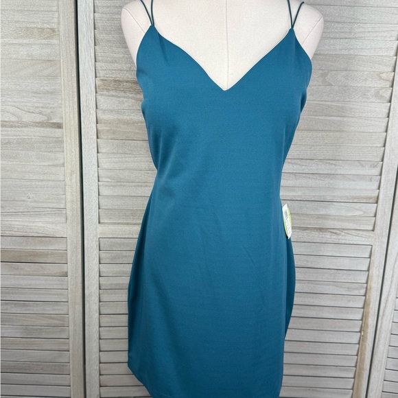 WINDSOR Bodycon Mini Slip Dress with Strappy Back Teal Kiss-Large - Picture 4 of 5